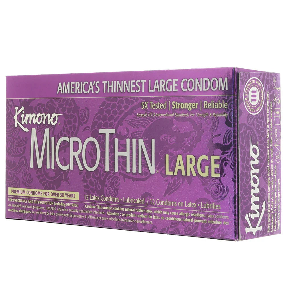 Kimono MicroThin Plus Large Condoms in 12 Pack – Edmonton adult store – close-up view