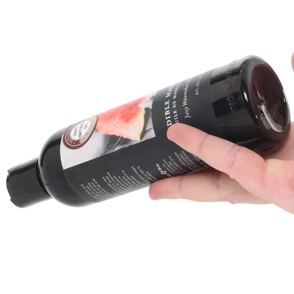 Edible Massage Oil 8oz/236ml in Watermelon – Heaven Boutique Edmonton – side view