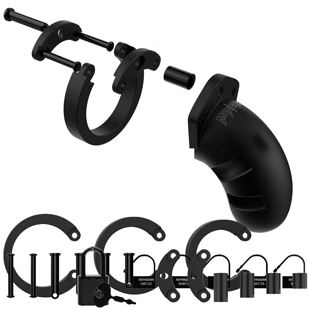 ManCage 20 3.5 Inch Silicone Cock Cage in Black – Heaven Boutique Edmonton – side view