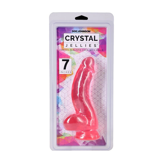 7″ Curved Realistic Cock w/Balls Pink