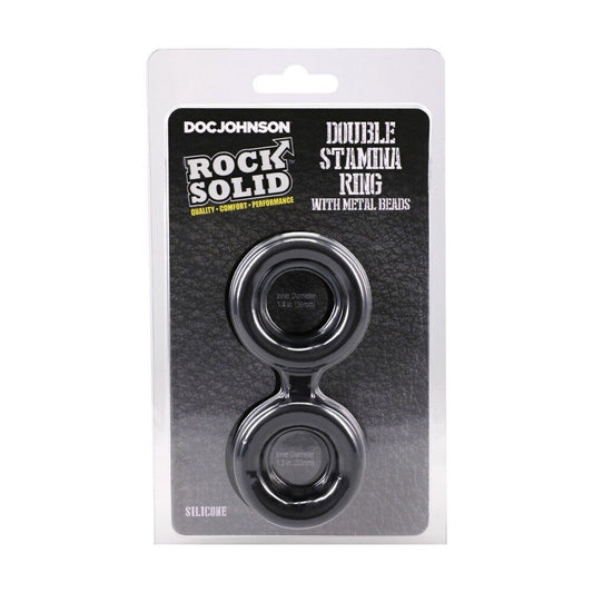 Black Double Ring with Metal Beads