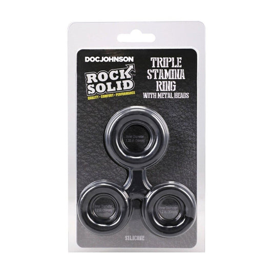 Black Triple Ring with Metal Beads
