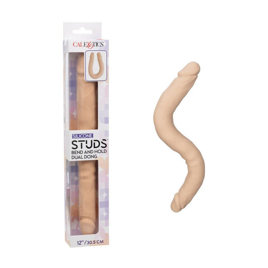 12″ Silicone Stud Bend/Hold Double Dual Dong Ivory