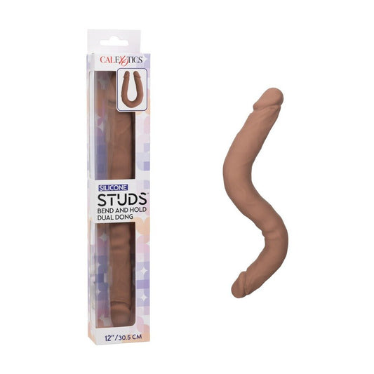 12″ Silicone Stud Bend/Hold Double Dual Dong Brown