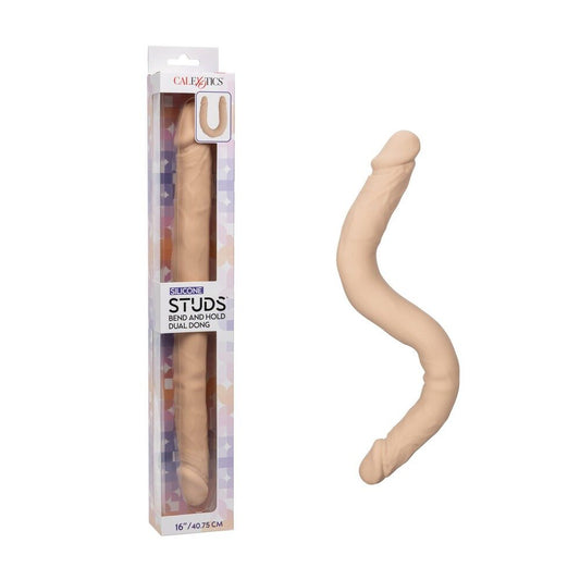 16″ Silicone Stud Bend/Hold Double Dual Dong Ivory