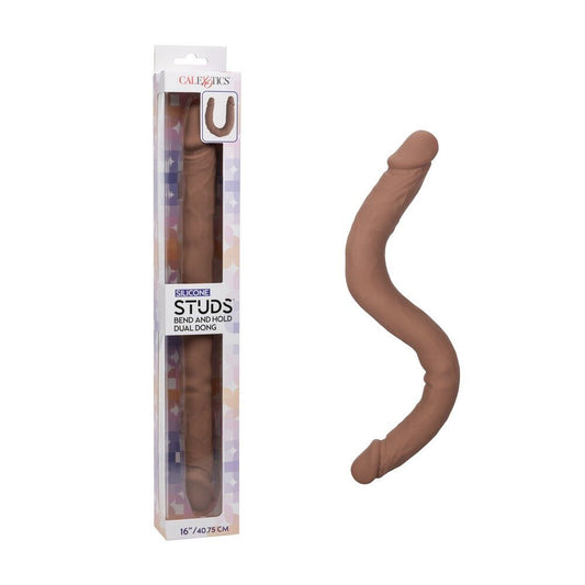 16″ Silicone Stud Bend/Hold Double Dual Dong Brown