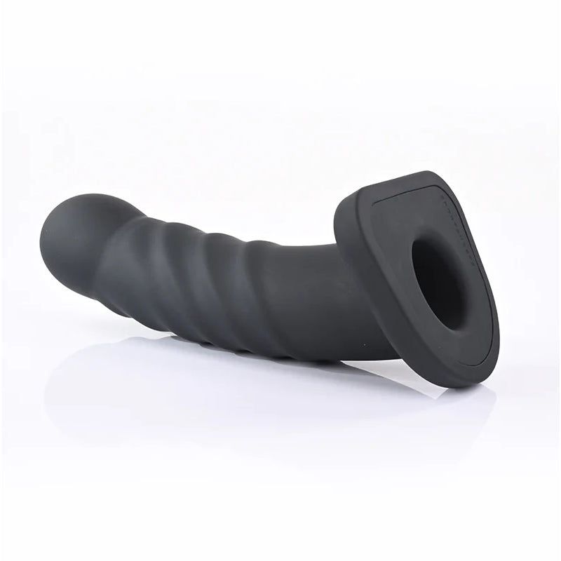 8″ Banx Ribbed Hollow Dildo Black — photo 2