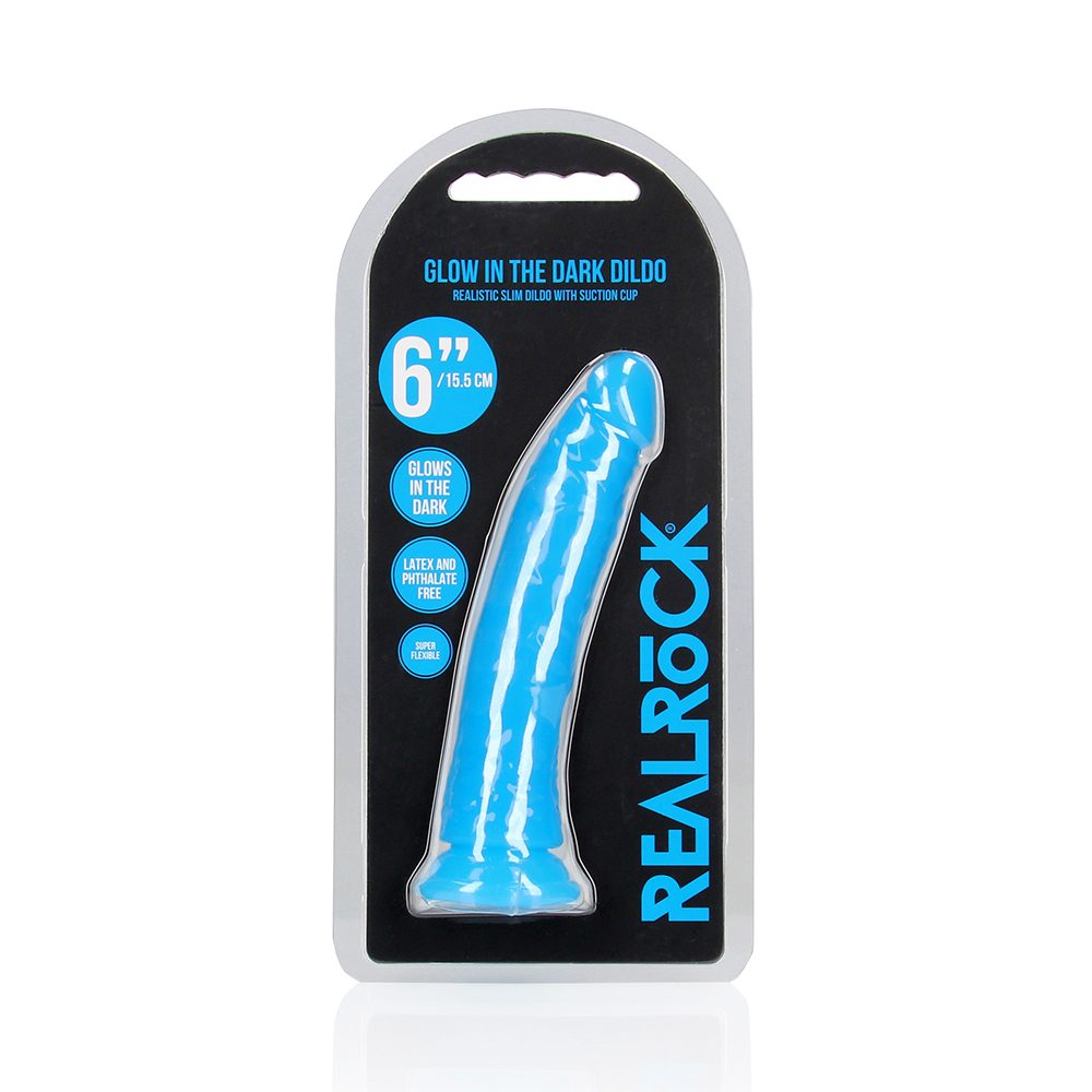 6″ Slim Cock Glow Neon Blue