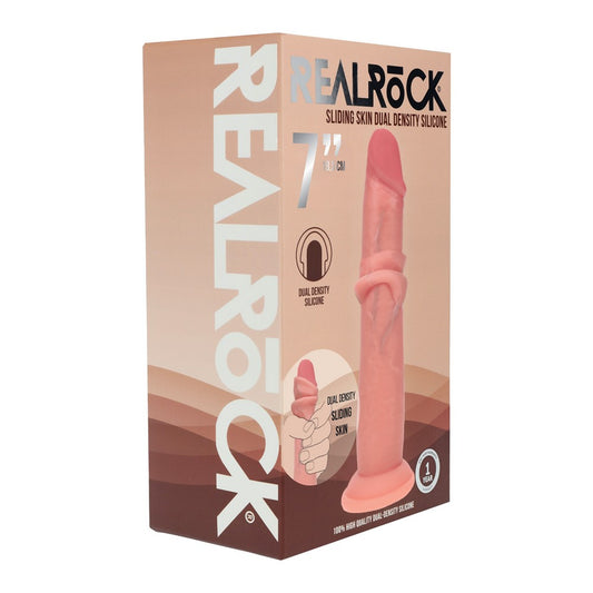7″ Realrock Sliding Skin Silicone Dildo Beige