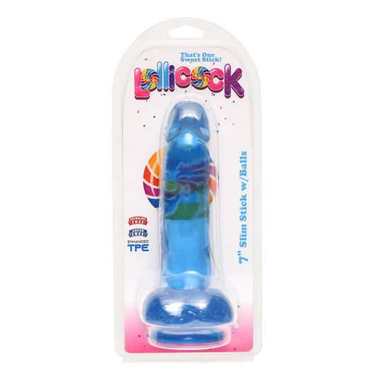 7″ Lollicock Slim Stick w/Balls Berry Ice