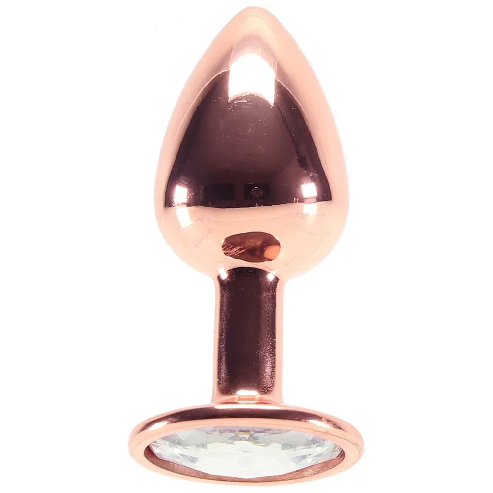 Small Aluminum Plug with Clear Gem in Rose Gold – Edmonton adult boutique – features
