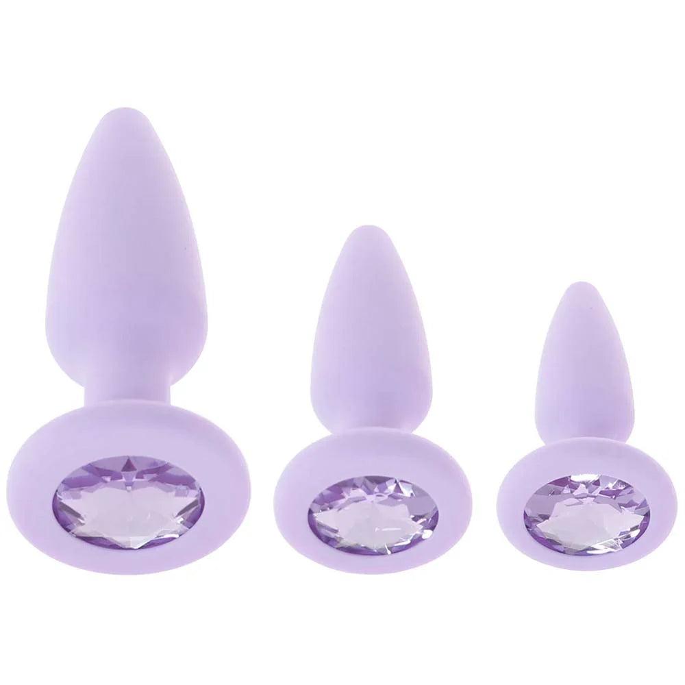 First Time Crystal Booty Anal Plug Set in Purple – Edmonton adult boutique – features
