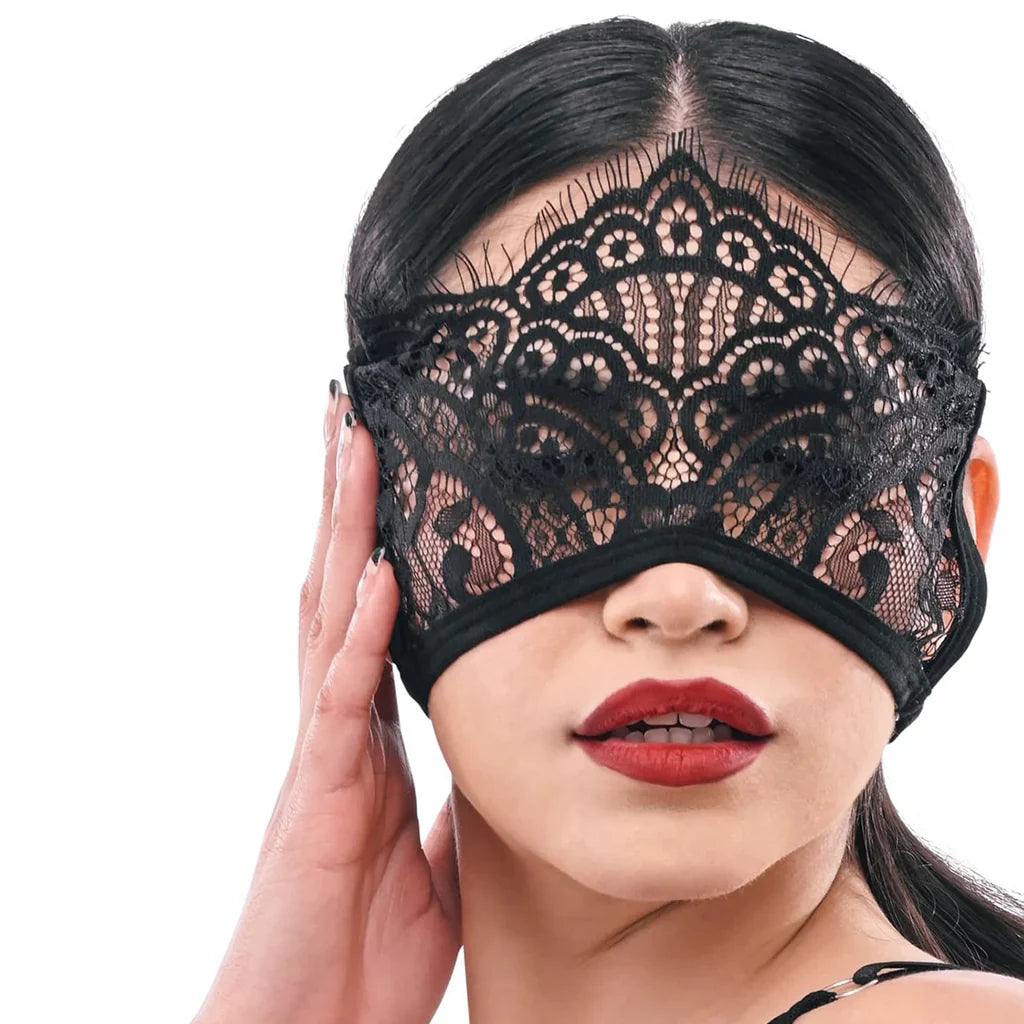 S&M Veiled Vision Lace Blindfold – Heaven Boutique Edmonton – side view