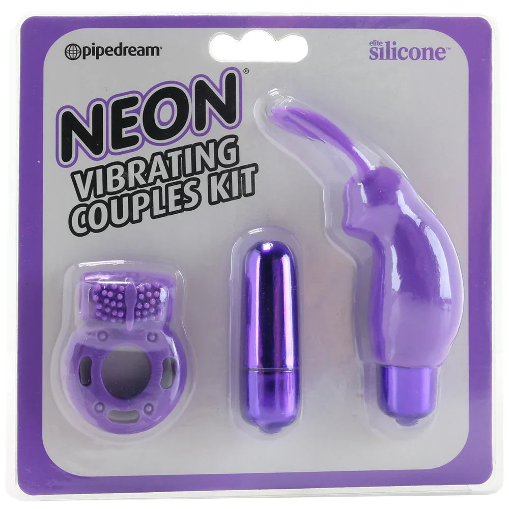 Neon Vibrating Couples Kit in Purple – Edmonton adult store – close-up view