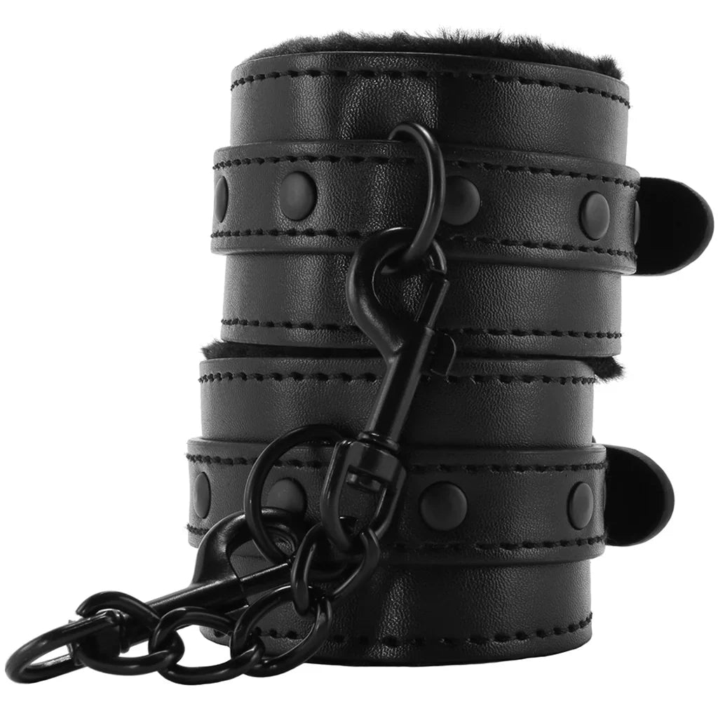 Sex & Mischief Shadow Fur Handcuffs – Heaven Boutique Edmonton – side view