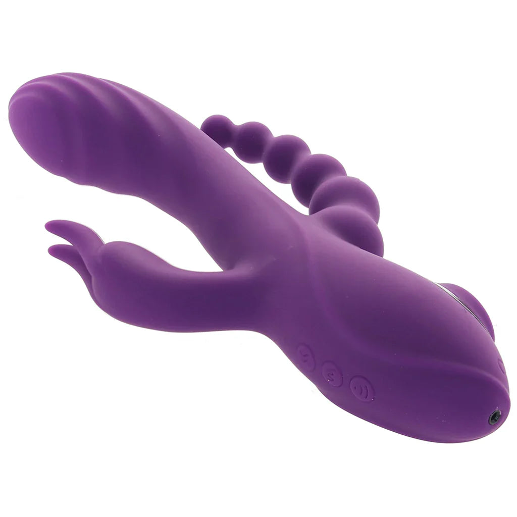 Fourgasm Triple Stimulator Sucking Rabbit Vibe in Purple – Edmonton adult store – close-up view