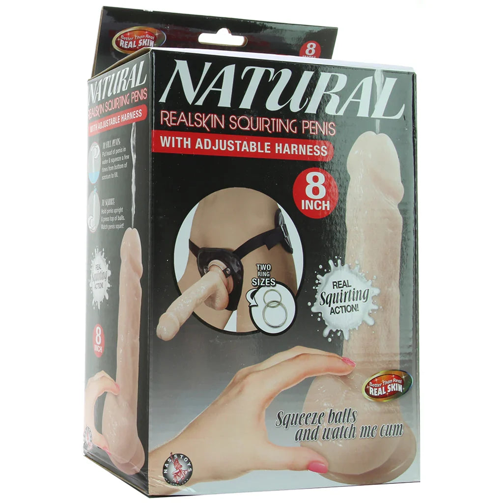 Natural Realskin 8 Inch Squirting Cock & Harness in Vanilla — buy in Edmonton | Heaven Boutique