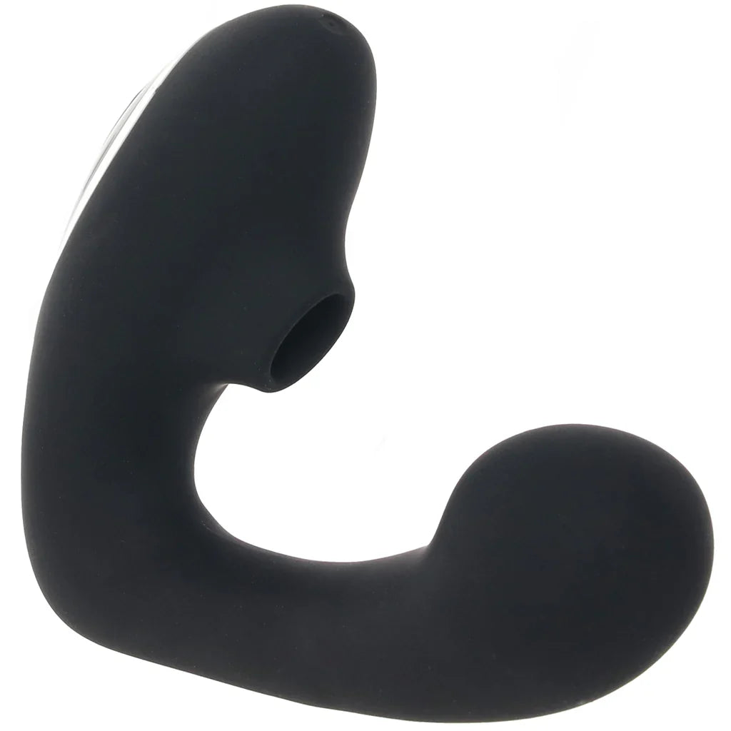 Greedy Girl Duet Stimulator with Clitoral Suction – Edmonton adult shop – in use view