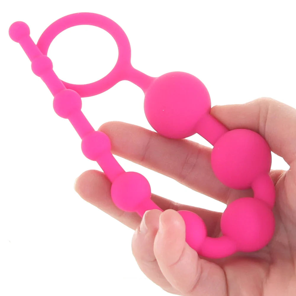 All About Anal Seamless Anal Beads in Pink – Heaven Boutique Edmonton – side view