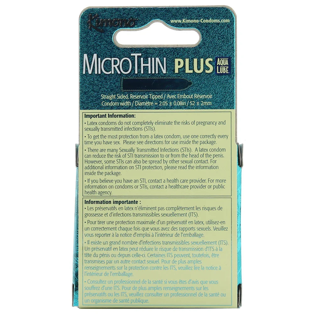 MicroThin Aqua Lube Condoms in 3 Pack – Edmonton adult store – close-up view