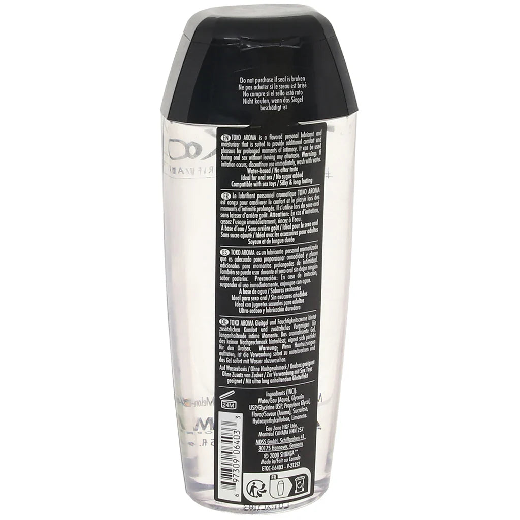 Toko Aroma Flavored Lube 5.5oz/163ml in Melon Mango – Edmonton adult store – close-up view
