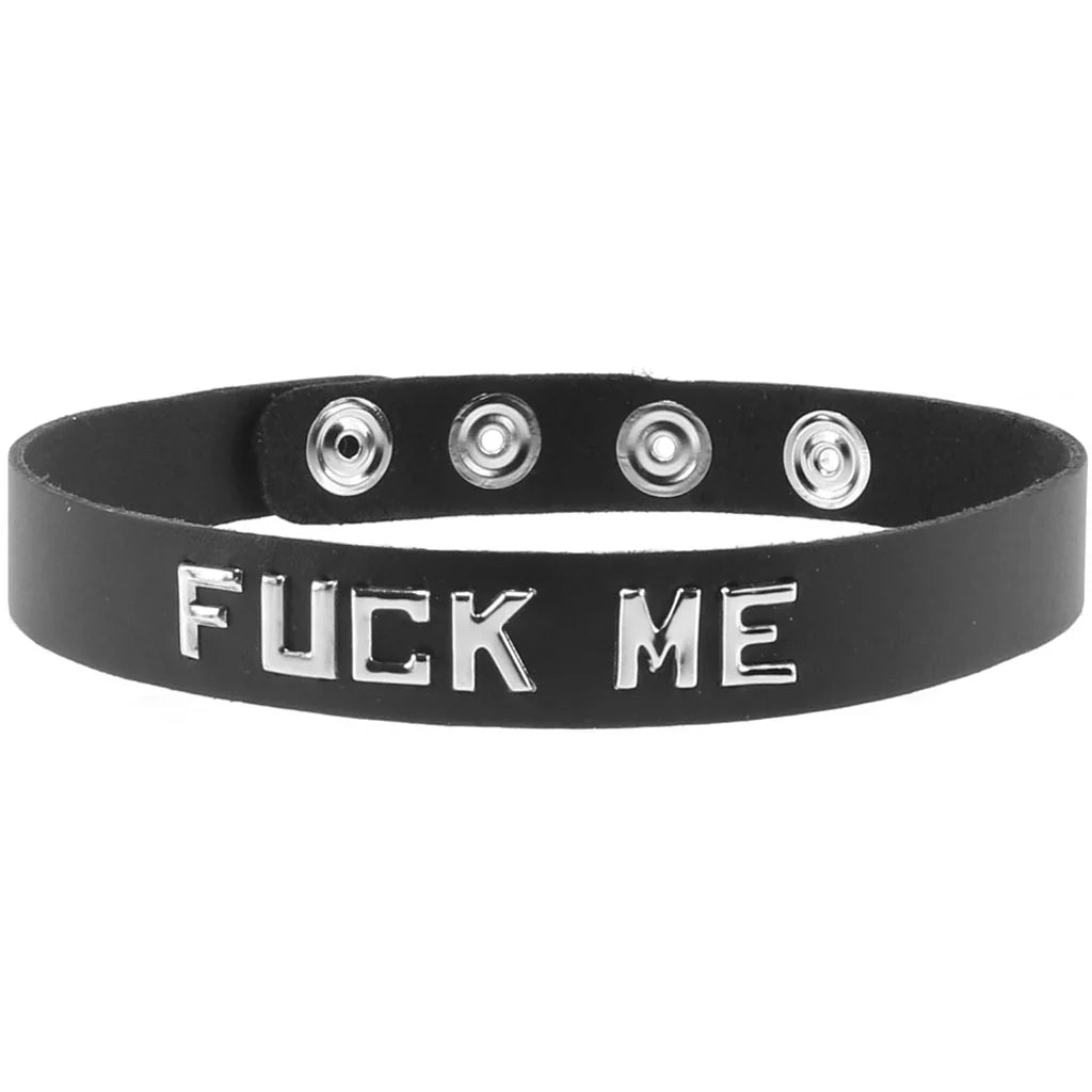 F**k Me Leather Word Band Collar – Edmonton – packaging view