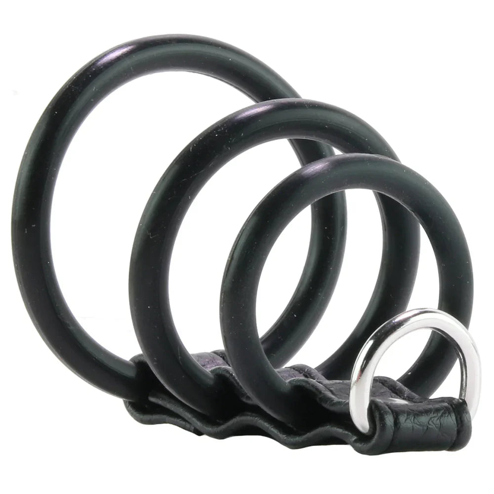 Blue Line 3 Ring Silicone Gates of Hell with Leash Lead – Edmonton adult store – close-up view