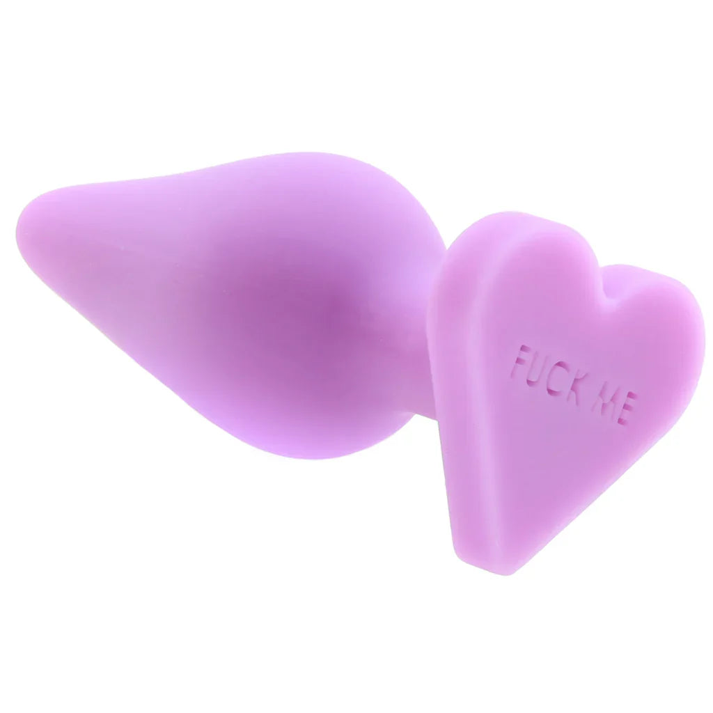 Candy Hearts F**k Me Medium Butt Plug in Purple – Edmonton adult store – close-up view