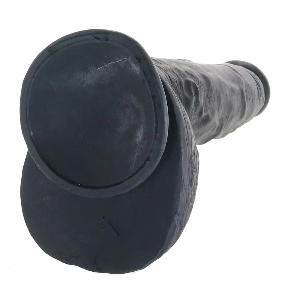 Master Cock Beefy Brad 9 Inch Ballsy Dildo in Black – Edmonton adult store – close-up view