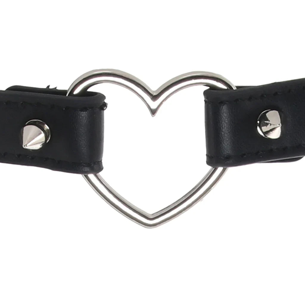 Master Series Spiked Heart Choker in Black – Heaven Boutique Edmonton – side view