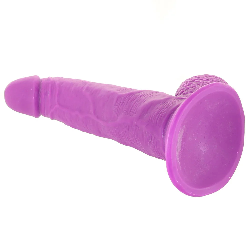 Pop Peckers 7.5 Inch Ballsy Dildo in Purple – Edmonton adult store – close-up view