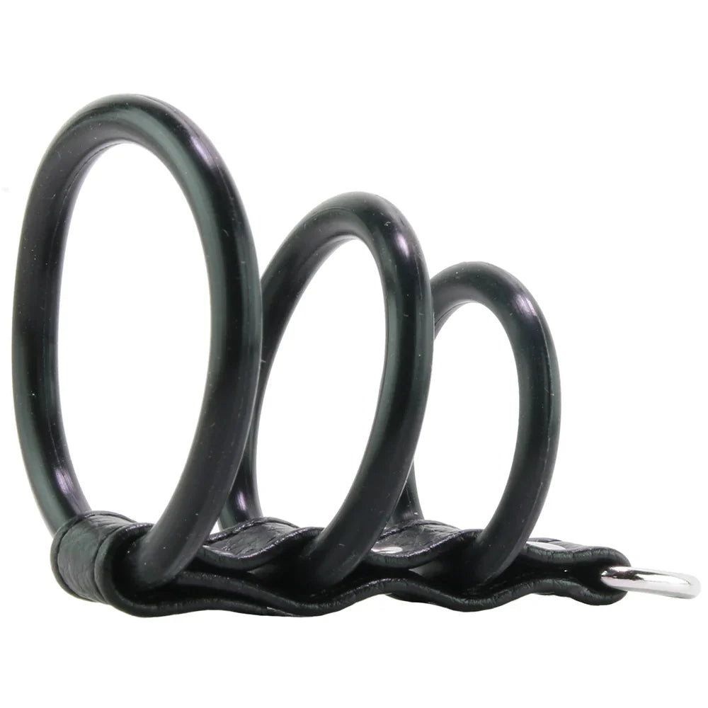 Blue Line 3 Ring Silicone Gates of Hell with Leash Lead – Heaven Boutique Edmonton – side view