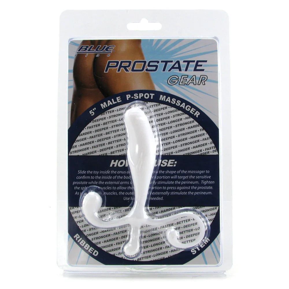 Blue Line 5 Inch Male P-Spot Massager in White – Edmonton adult store – close-up view
