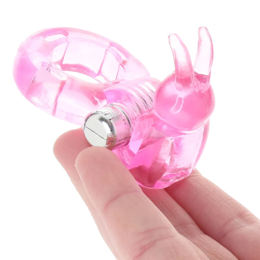 Basic Essentials Bunny Enhancer Vibrating Cock Ring – Heaven Boutique Edmonton – side view