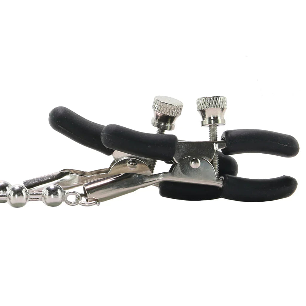 Beaded Nipple Clamps in Silver – Edmonton adult store – close-up view