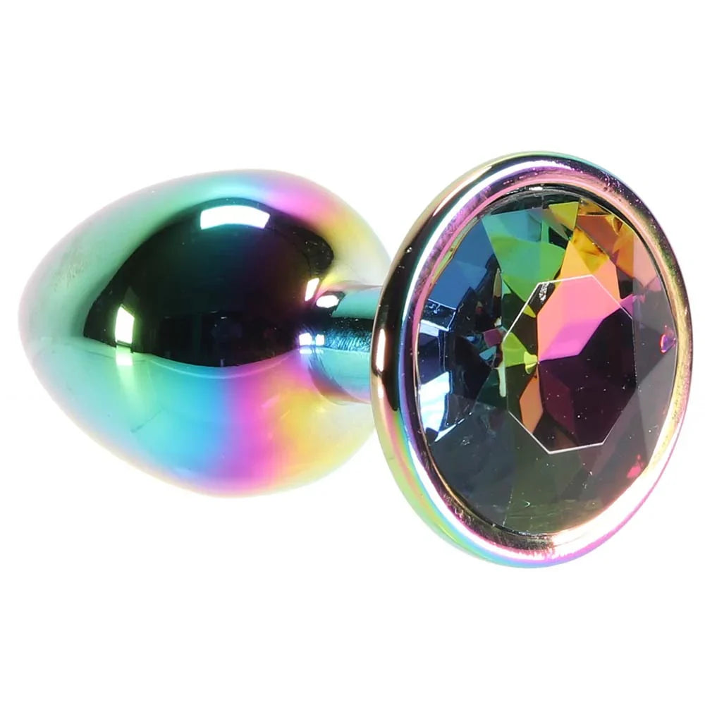 Small Aluminum Plug with Rainbow Gem in Multicolor – Edmonton adult store – close-up view